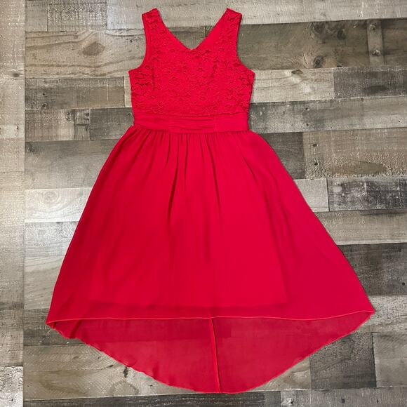 Speechless Girls Red Sleeveless Hi-Low Fit & Flare Dress Size 16 - Picture 3 of 13